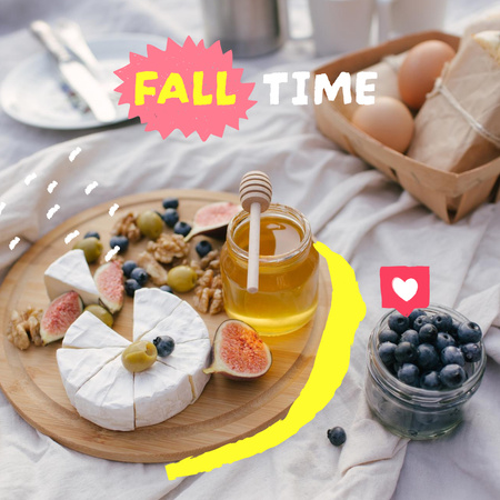 Autumn Inspiration with Delicious Cake and Honey on Breakfast Instagram Design Template