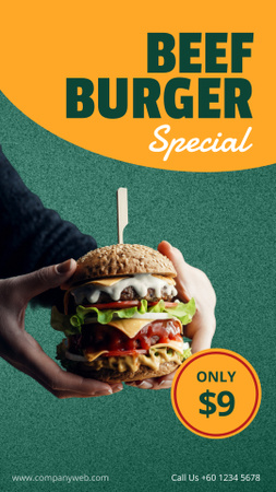 Special Beef Burger Offer in Green and Yellow Instagram Story Design Template