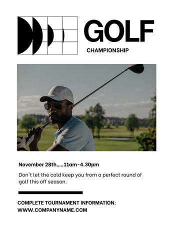 Ontwerpsjabloon van Invitation 13.9x10.7cm van Aankondiging van golftoernooien met Afro-Amerikaanse speler
