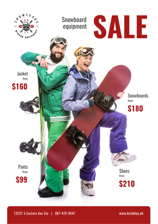 Plantilla de diseño de Snowboarding Equipment Sale People with Boards Poster A3 