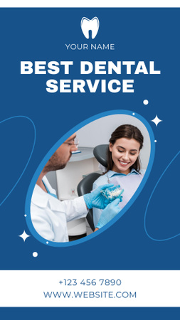 Plantilla de diseño de Mejor anuncio de servicio dental con mujer en visita al dentista Instagram Video Story 
