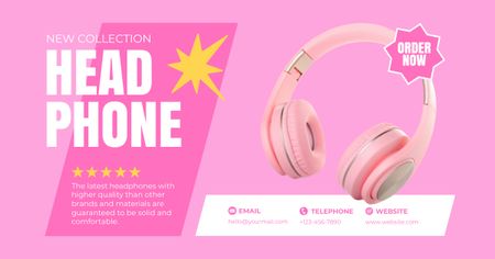 Plantilla de diseño de Auriculares rosas con testimonio de calificación alta Facebook AD 