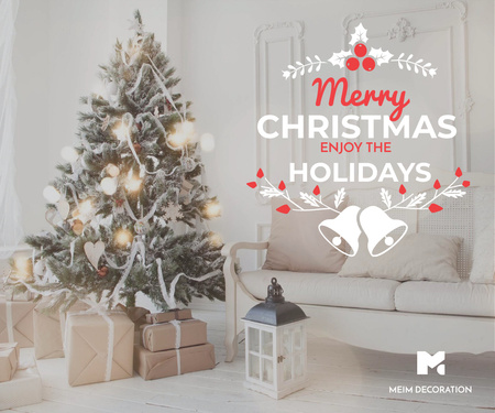 明るいクリスマス ツリーとお祝いのメリー クリスマス カード Large Rectangleデザインテンプレート