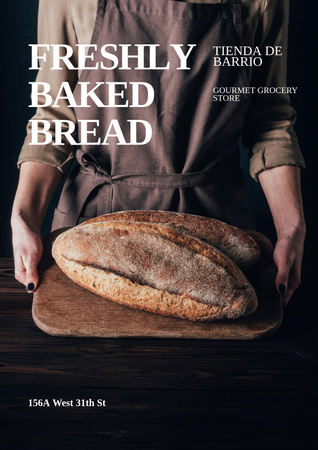 Nő szórja a lisztet a friss kenyérre Poster tervezősablon