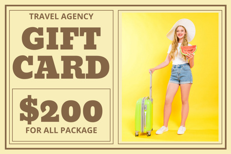 Woman Travels in Summer Gift Certificate Design Template