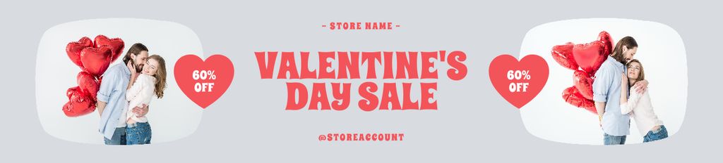Plantilla de diseño de Valentine's Day Sale with Romantic Young Couple in Love Ebay Store Billboard 