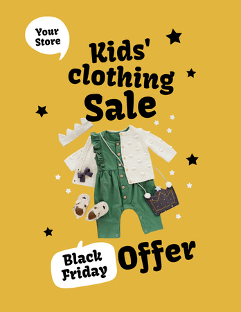 Designvorlage Sale Clothes for Little Girls on Yellow für Flyer 8.5x11in