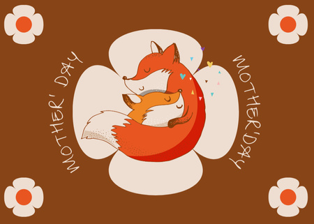 Mother's Day Holiday Greeting with Adorable Foxes Postcard 5x7in Design Template