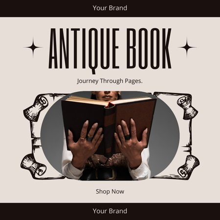 Rare And Antique Books In Store Offer Instagram AD Design Template