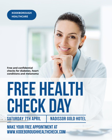 Free health check offer with smiling Doctor Poster 16x20in Design Template
