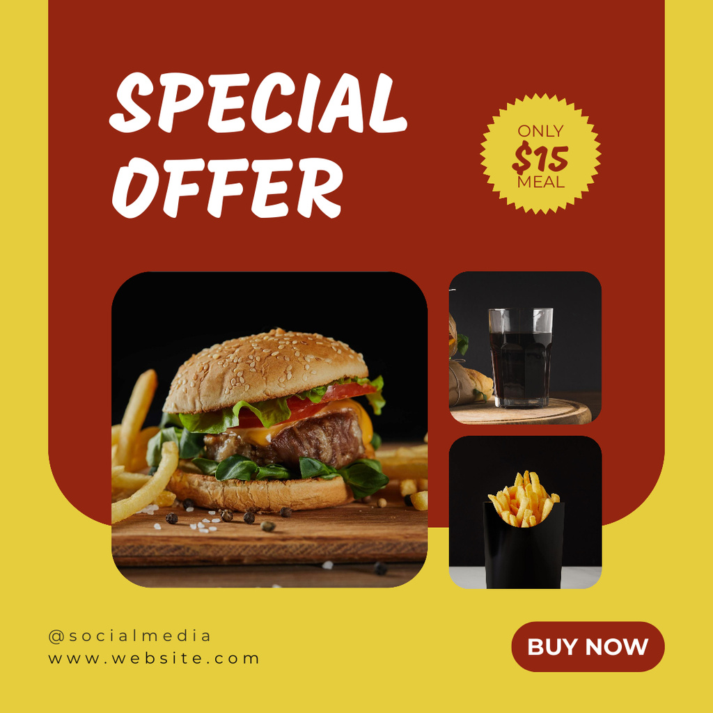 Special Fast Food Offer with Burger and French Fries Instagram Design Template