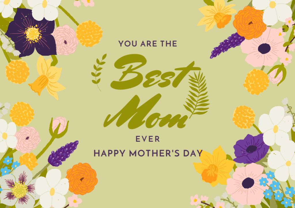 Modèle de visuel Happy Mother's Day Greeting In Flowers Frame - Postcard A5