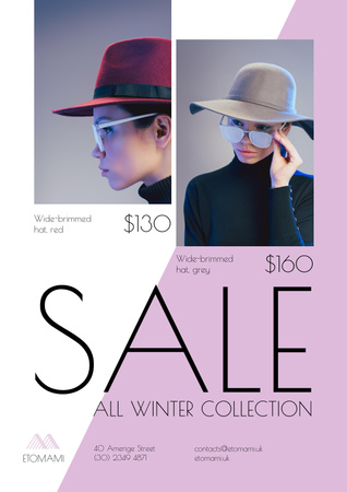 Ontwerpsjabloon van Poster van Seasonal Sale with Woman Wearing Stylish Hat