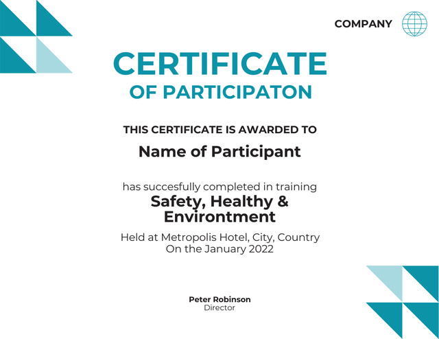 Health Training Completion Award Certificate Πρότυπο σχεδίασης