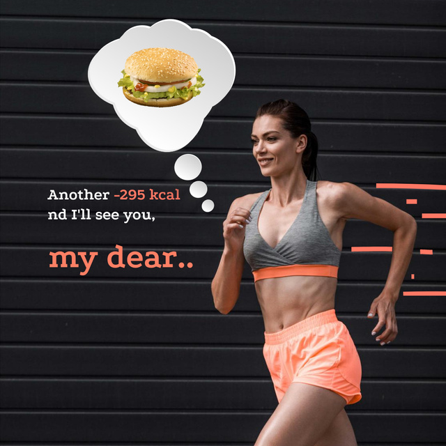 Funny Joke about Diet with Fit Woman Animated Post Design Template