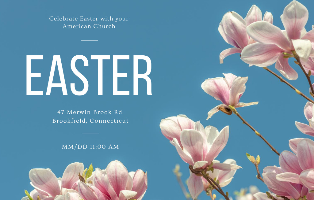 Plantilla de diseño de Easter Holiday Service Ad with Magnolias Invitation 4.6x7.2in Horizontal 