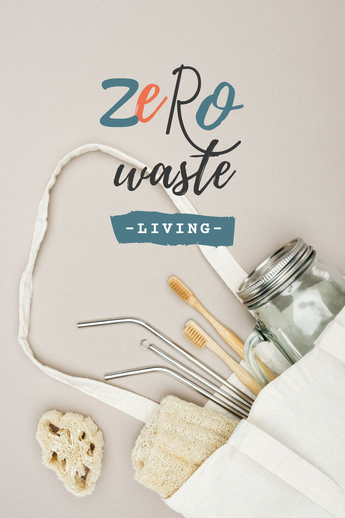 Ontwerpsjabloon van Pinterest van Zero Waste Concept with Eco Products