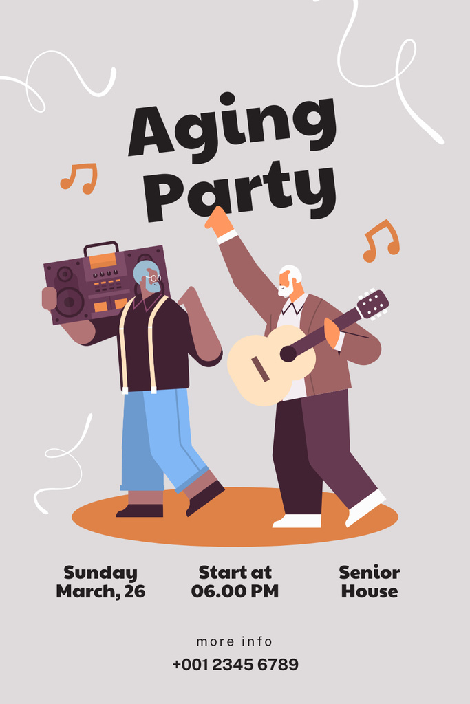 Template di design Aging Party Announcement With Guitar Pinterest