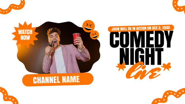 Designvorlage Ad of Comedy Night with Young Performer on Stage für Youtube Thumbnail