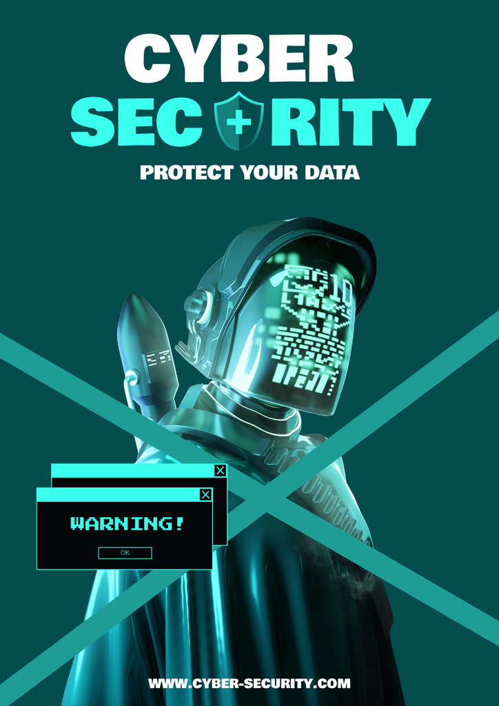 Cyber Security Services Ad with Robot Posterデザインテンプレート