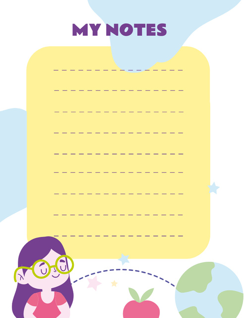 Personal Weekly Planner with Cute Girl and Globe Illustration Notepad 107x139mmデザインテンプレート