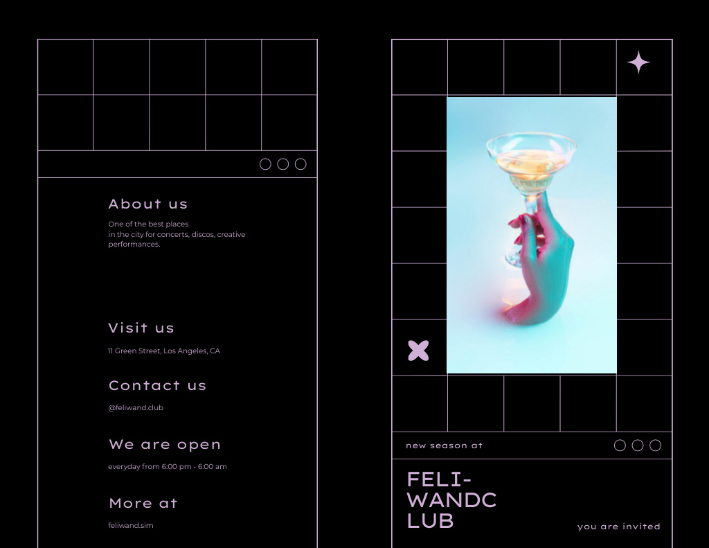 Nightclub Promotion with Signature Cocktail Brochure 8.5x11in Bi-fold Design Template