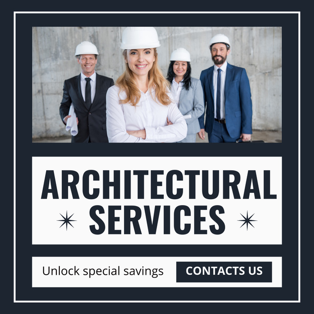 Architectural Services Ad with Team of Architects LinkedIn post Šablona návrhu