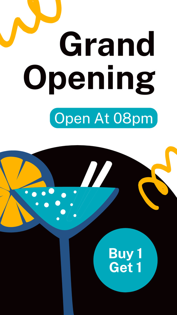 Grand Opening Announcement With Promo On Cocktails Instagram Story Modelo de Design