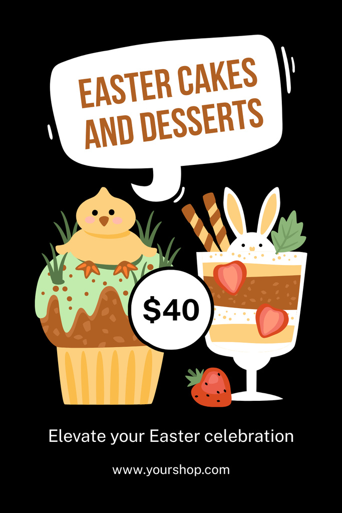 Easter Cakes and Desserts Offer with Bright Illustration Pinterest Tasarım Şablonu