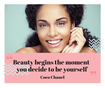 Designvorlage Beautiful young woman with inspirational quote from Coco Chanel für Medium Rectangle