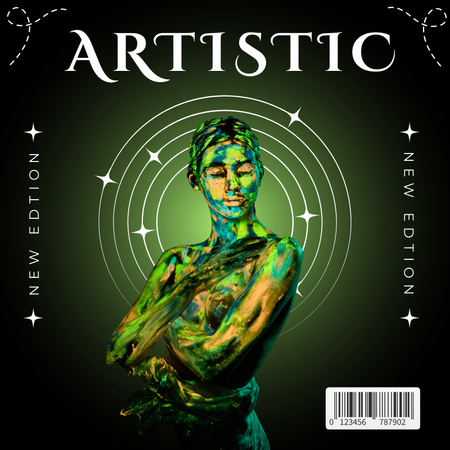 elegáns nő body art zöld színekben, fehér részletekkel Album Cover tervezősablon