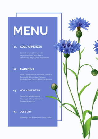 Wedding Dishes List with Blue Cornflower Menuデザインテンプレート