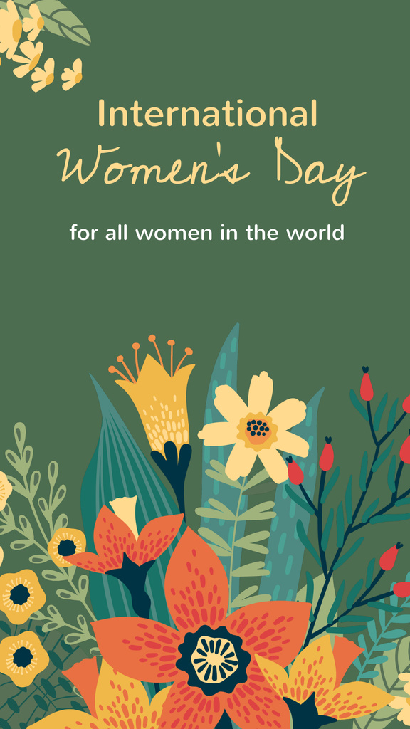 Modèle de visuel International Women's Day Greeting with Woman in Flowers - Instagram Story