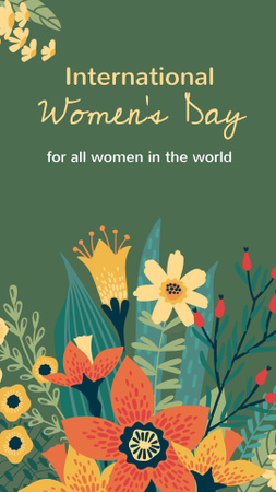 International Women's Day Greeting with Woman in Flowers Instagram Story Tasarım Şablonu