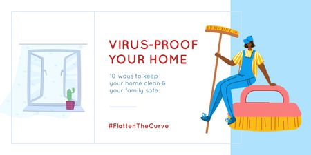 Plantilla de diseño de #FlattenTheCurve Tips to keep Home clean during Quarantine Twitter 