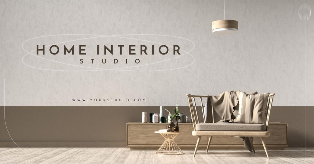 Stylish Beige Design of Home Interior Studio Facebook AD Πρότυπο σχεδίασης