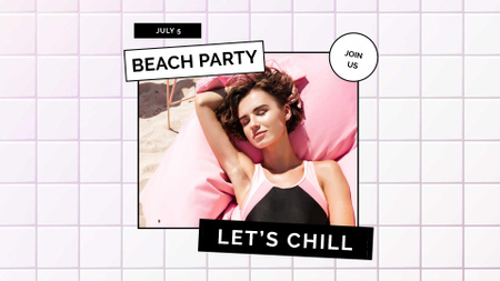 Beach Party announcement with Girl on Vacation FB event cover Modelo de Design
