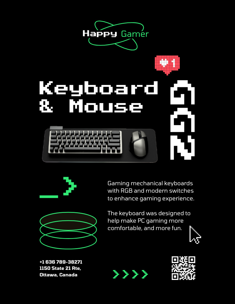 Gaming Gear Ad in Pixel Style Poster 8.5x11in Tasarım Şablonu