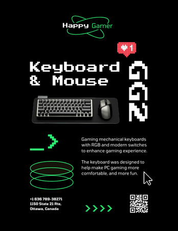 Gaming Gear Ad with Keyboard and Mouse Poster 8.5x11in Design Template
