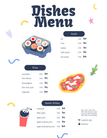 Оголошення меню їжі з апетитними стравами Menu 8.5x11in – шаблон для дизайну