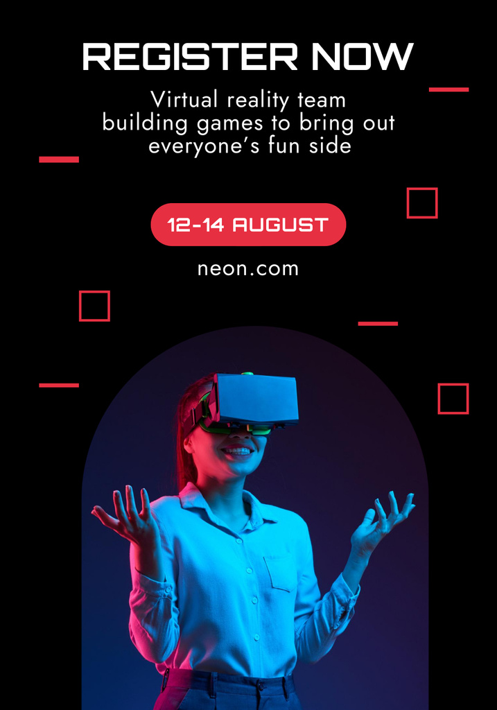 Plantilla de diseño de Virtual Team Building with Woman with VR Glasses Poster 28x40in 