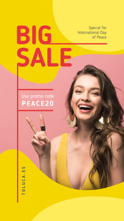 International Day of Peace Sale Girl Showing Victory Sign Instagram Story Design Template