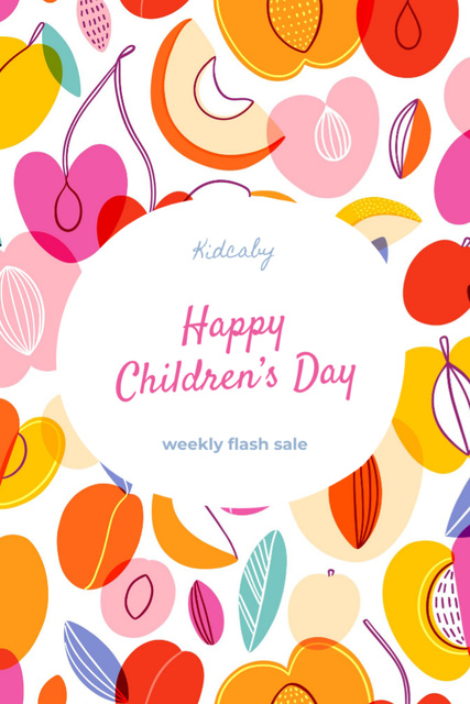 Children's Day Greeting on Bright Fruits Pattern Postcard 4x6in Vertical Tasarım Şablonu