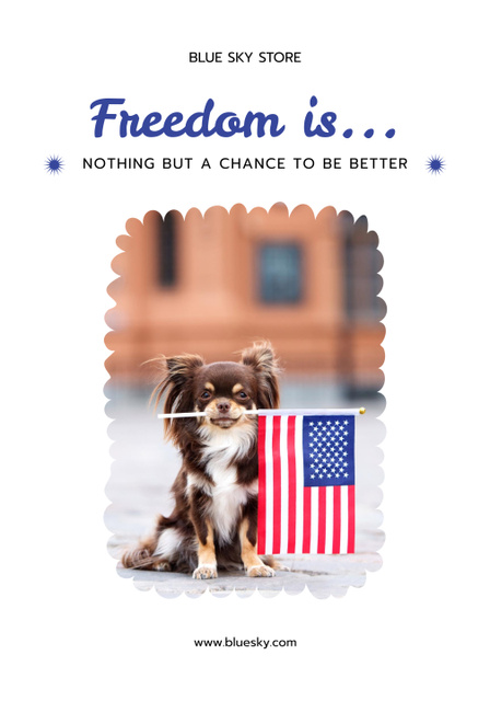 USA Independence Day Celebration with Cute Dog with Flag Poster 28x40inデザインテンプレート
