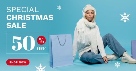 Plantilla de diseño de Rebajas Especial Navidad Moda Azul Facebook AD 