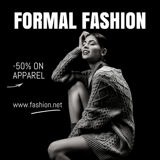 Fashion Ad With Warm Sweater And Discounts Instagram tervezősablon