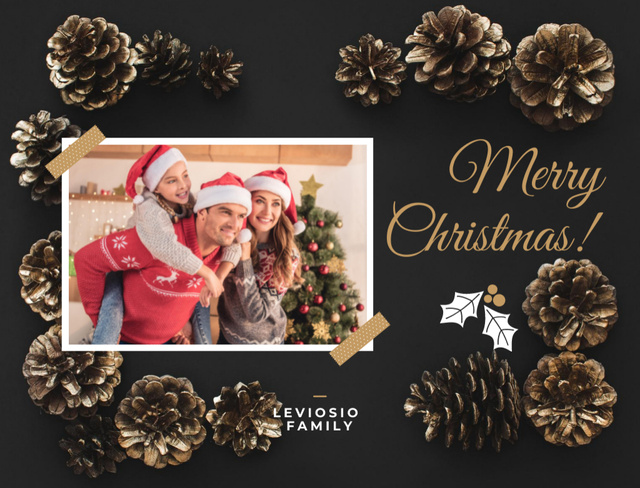 Platilla de diseño Traditional Christmas Congrats Family And Pine Cones Postcard 4.2x5.5in