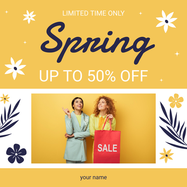 Spring Sale Offer with Beautiful Young Women Instagram AD Πρότυπο σχεδίασης