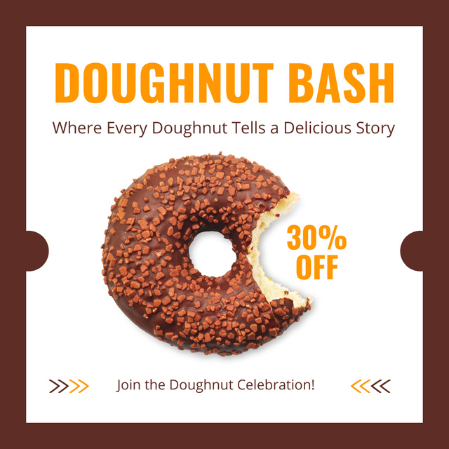 Doughnut Shop Ad with Brown Chocolate Donut Instagram AD Design Template