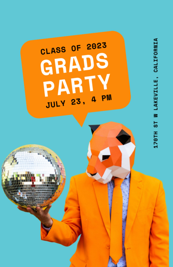 Graduation Party And Man In Mask Invitation 5.5x8.5in – шаблон для дизайну
